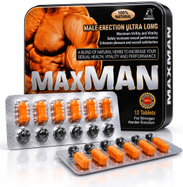 Maxman male sexual performance supplement with 12 tablets