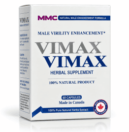 Vimax herbal supplement box labeled as a natural male enhancement formula with 60 capsules.